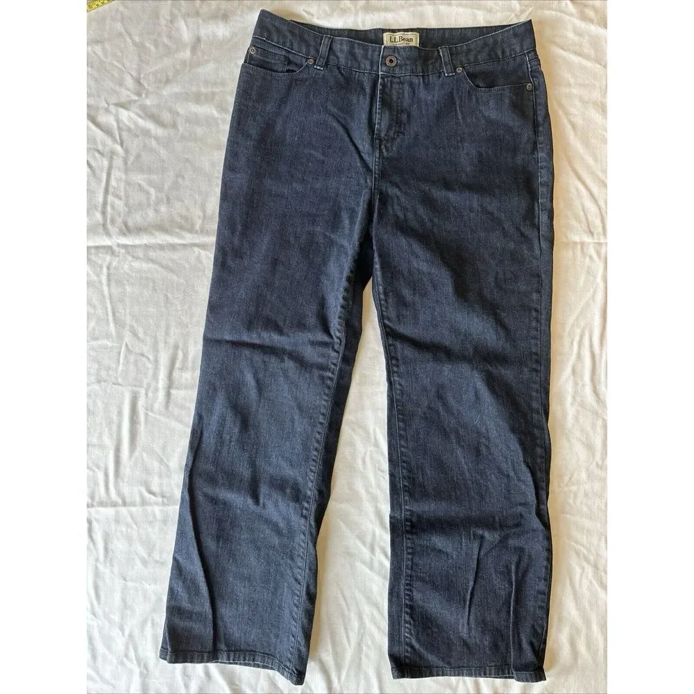 L.L. Bean Women's 14 Jeans Straight Fit Dark Wash Denim Flap‎ Pockets